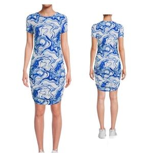No Boundaries Women/Juniors Size S (3-5) Ruched Bodycon Mini Dress Tie-Dye Blue